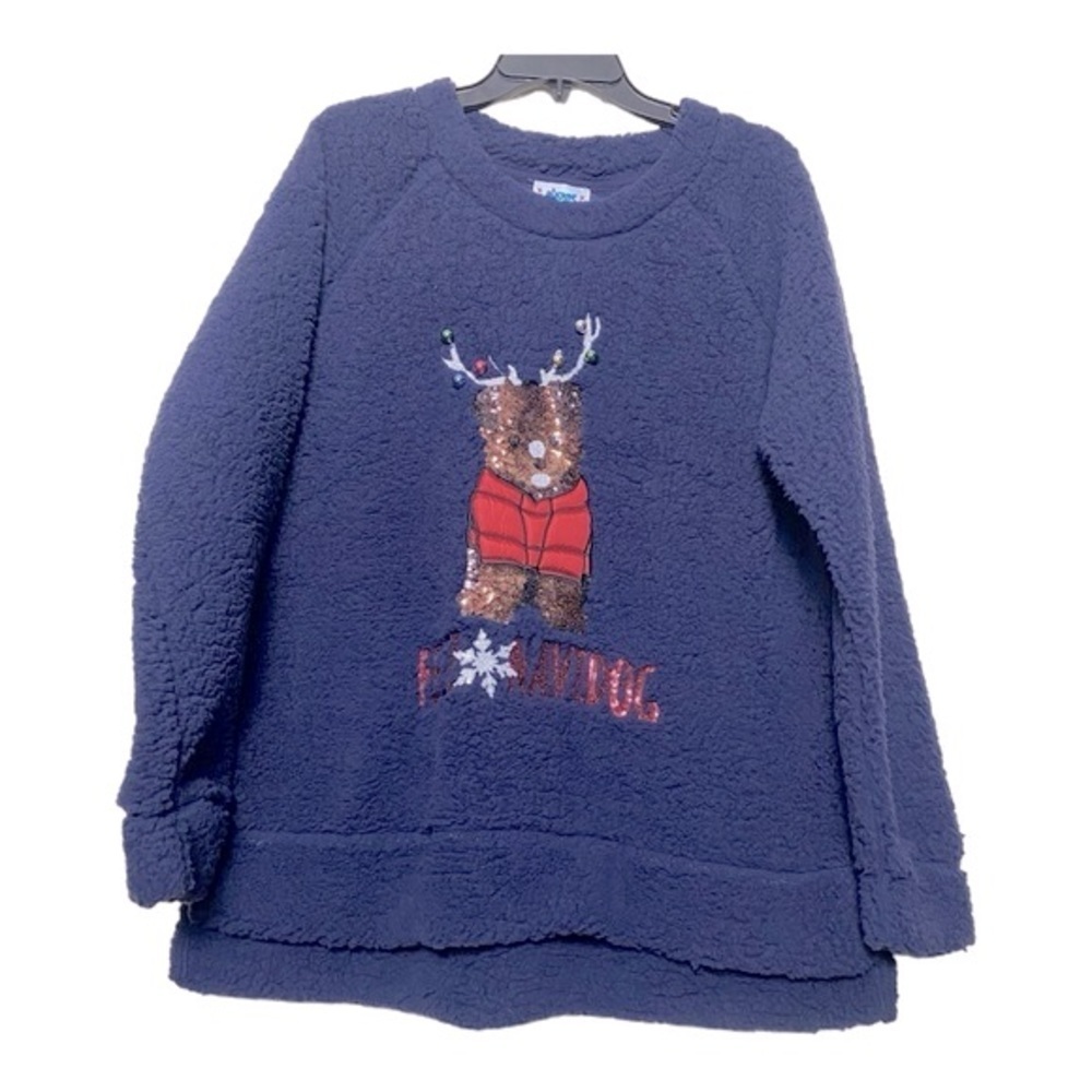 Rockin' around Feliz Navidog Fleece Christmas Top Blue Sz XXL